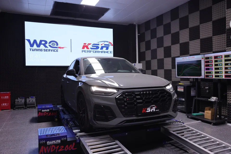 Audi vehicle on the WRQ-TUNING Mainline AWD dyno